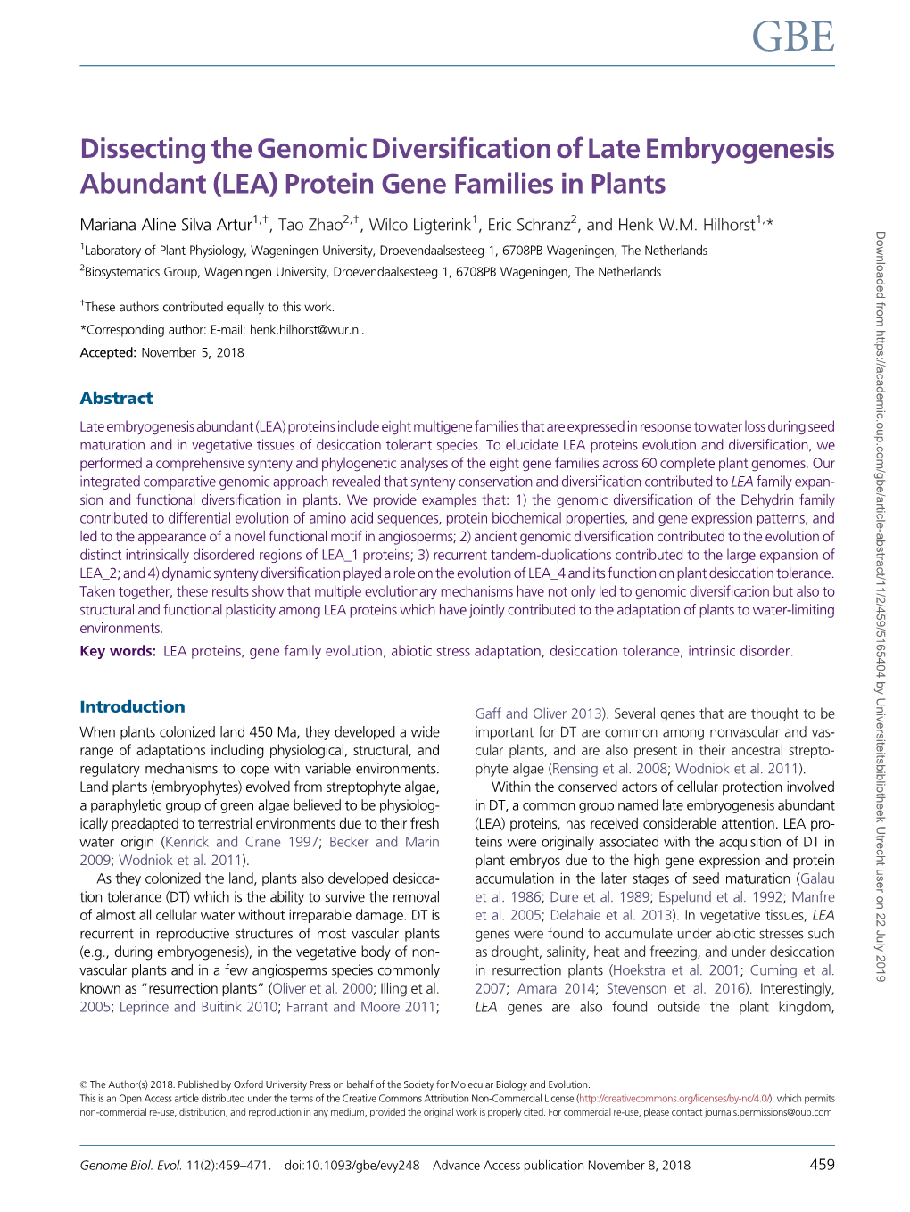 (LEA) Protein Gene Families in Plants