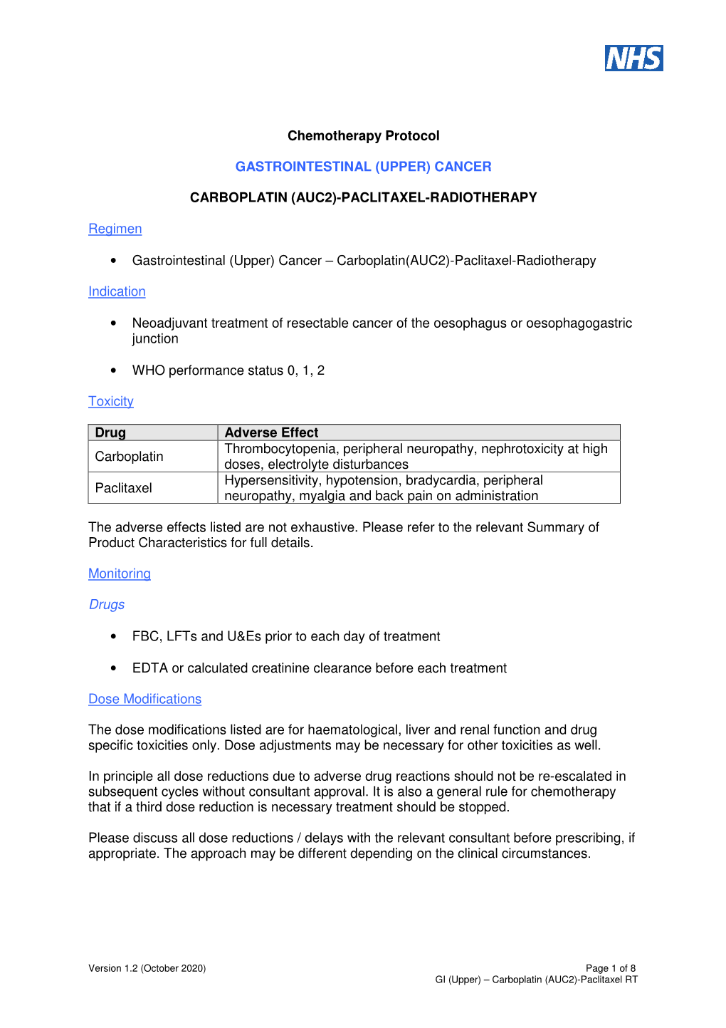 Carboplatin(AUC2)-Paclitaxel RT