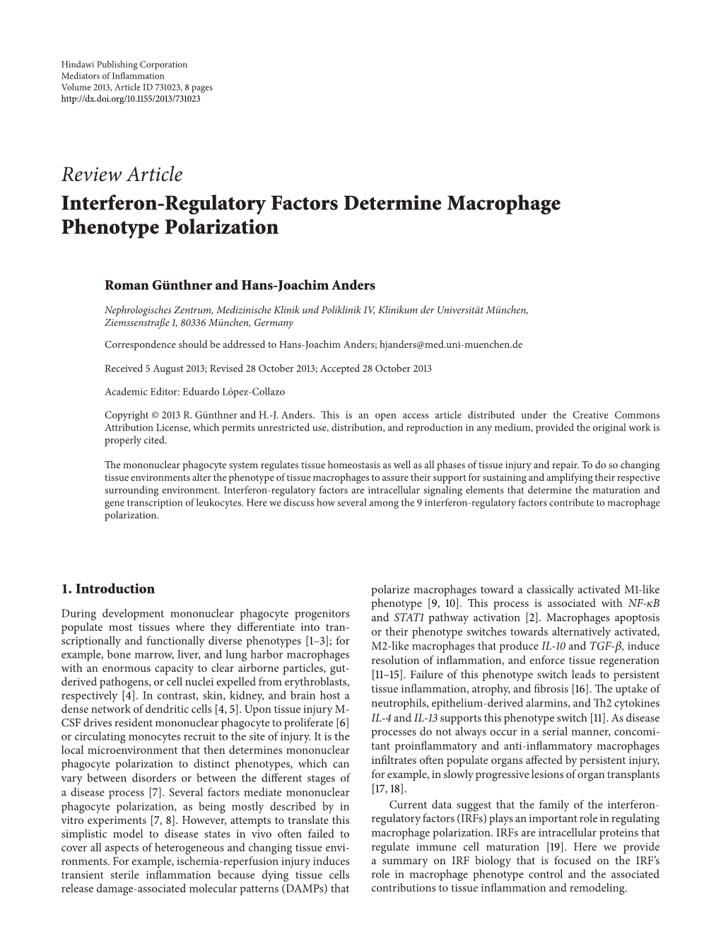 Interferon-Regulatory Factors Determine Macrophage Phenotype Polarization