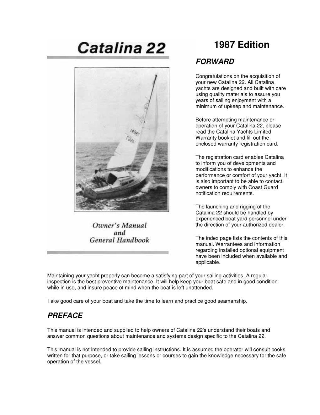 1987 Catalina 22 Owners Manual