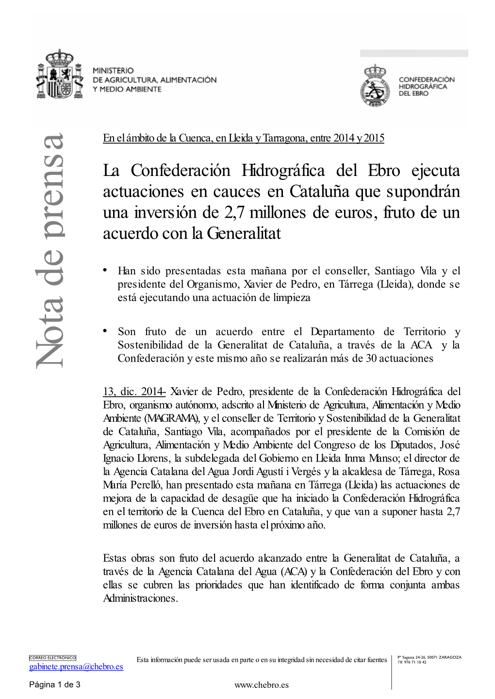 Nota De Prensa Actuaciones En Cauca Cataluña