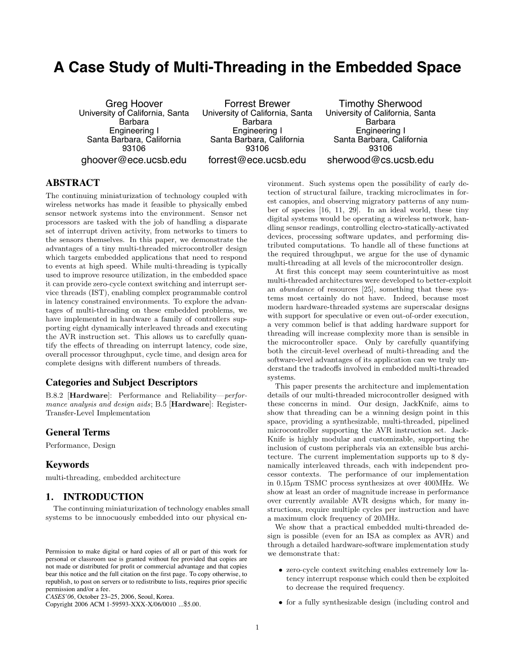 A Case Study of Multi-Threading in the Embedded Space