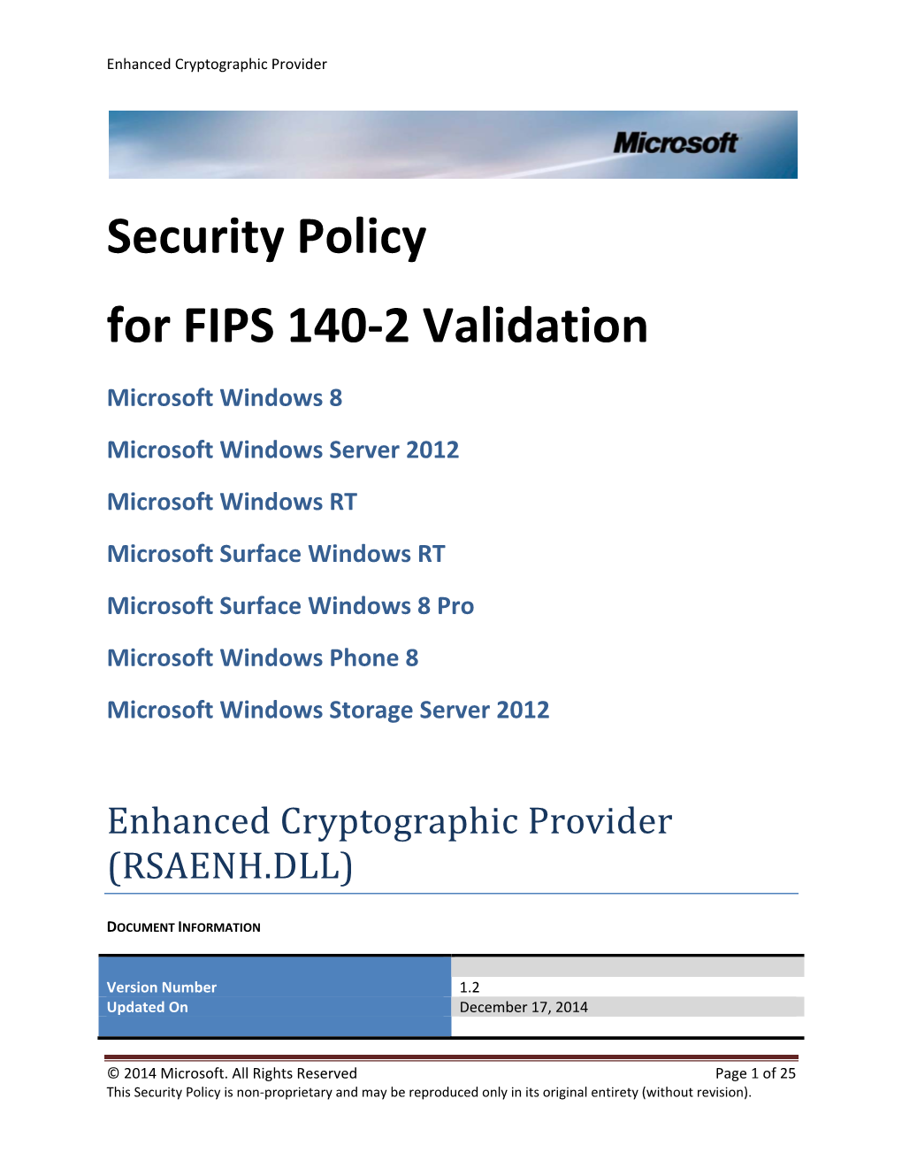Security Policy for FIPS 140-2 Validation