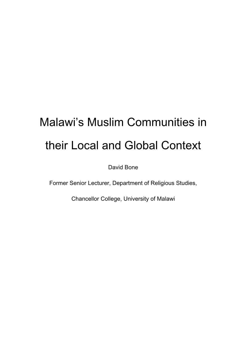 Malawi's Muslim Communities in Their Local and Global Context