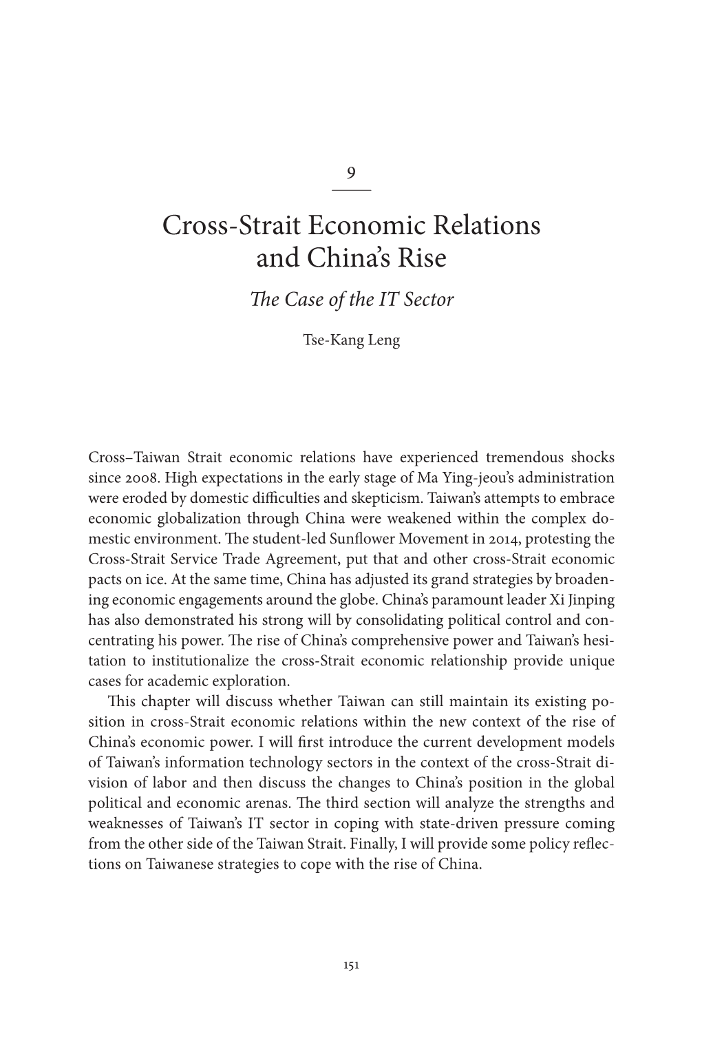 Cross-Strait Economic Relations and China's Rise