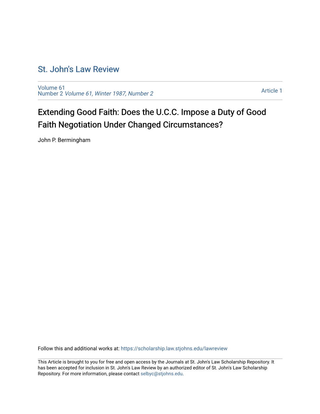 Extending Good Faith: Does the U.C.C