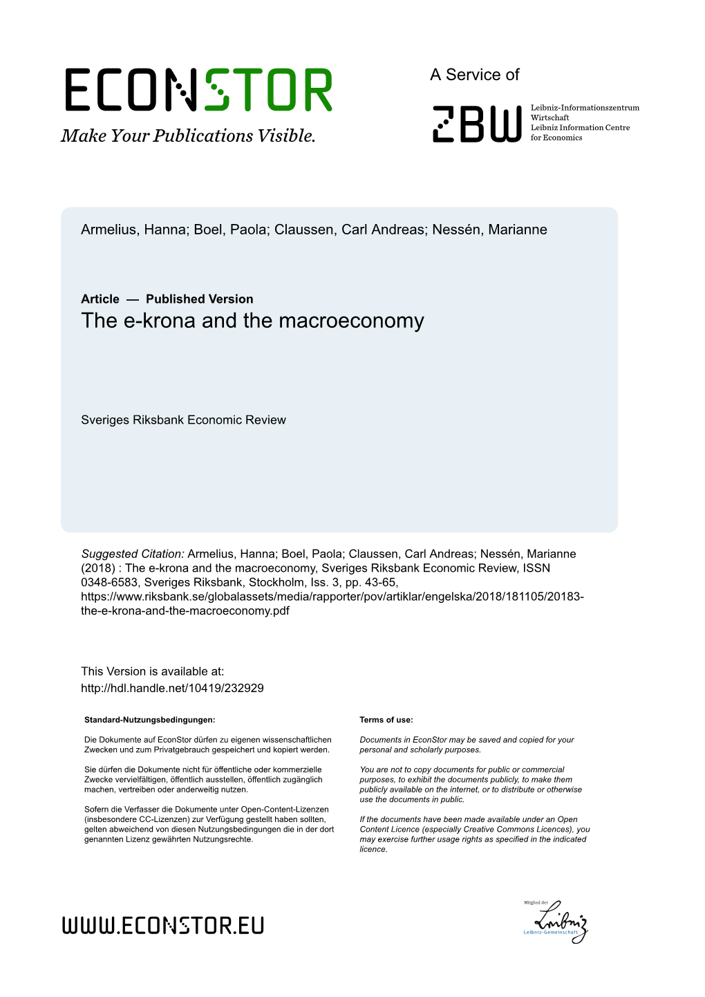 The E-Krona and the Macroeconomy