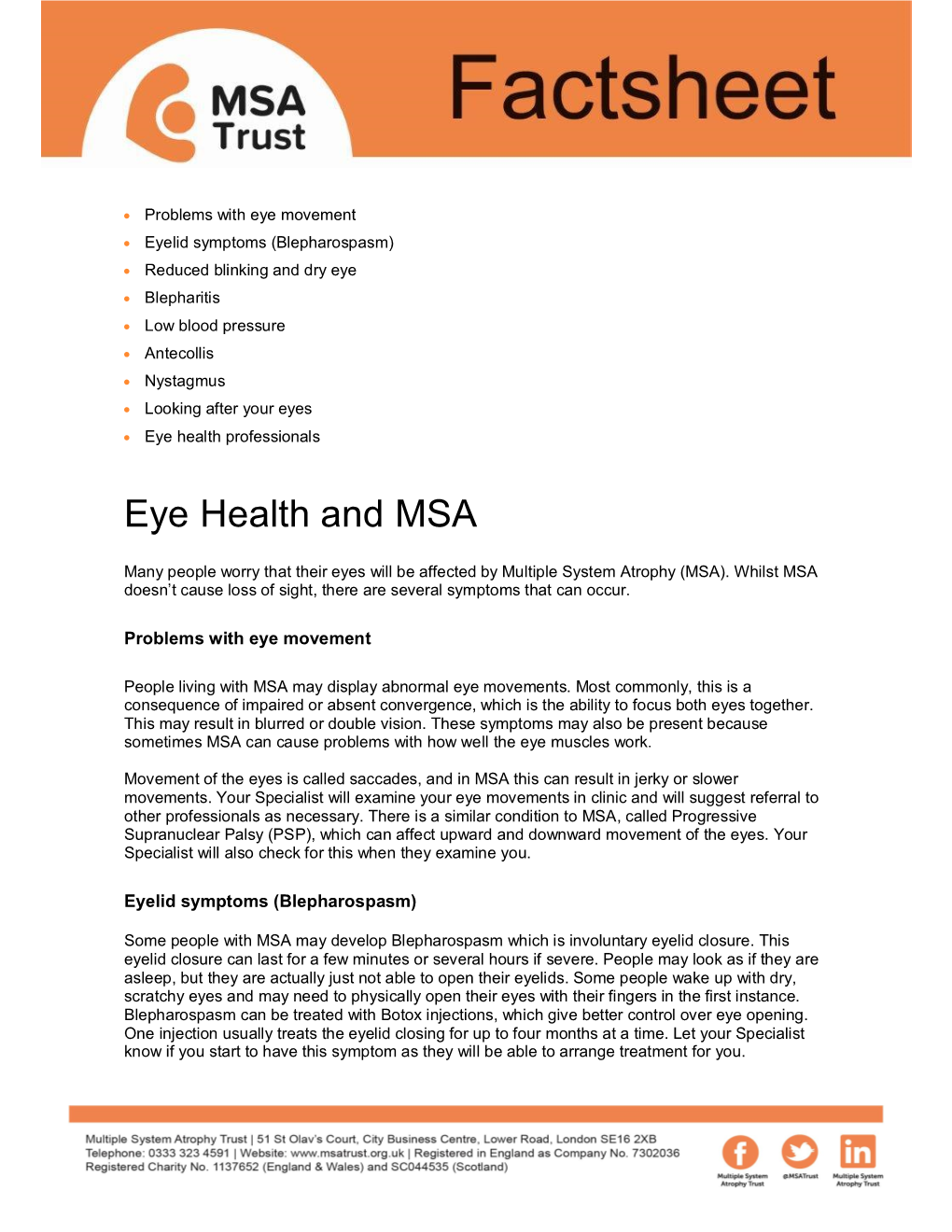 Eye Health and MSA