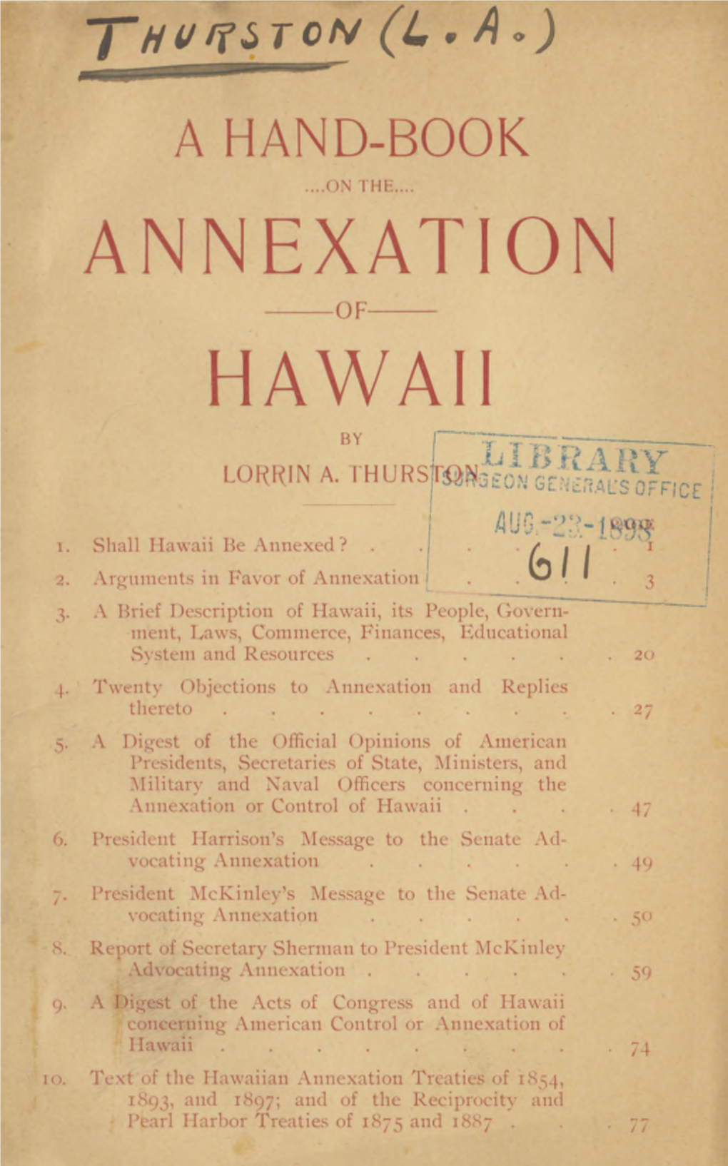 A Hand-Book on the Annexation of Hawaii