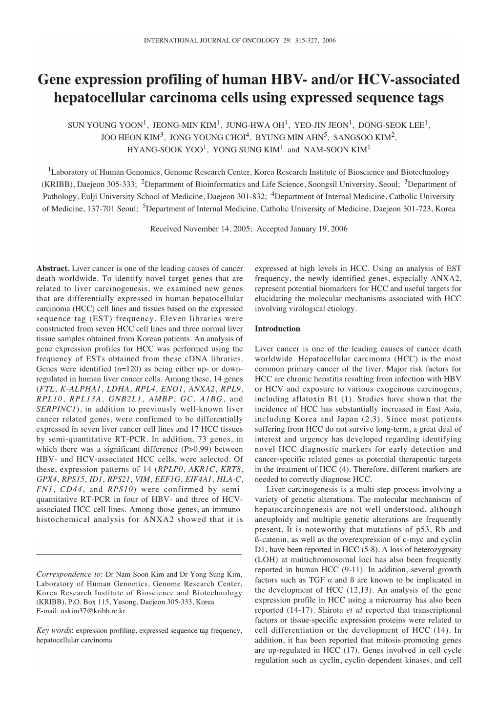 And/Or HCV-Associated Hepatocellular Carcinoma Cells Using Expressed Sequence Tags