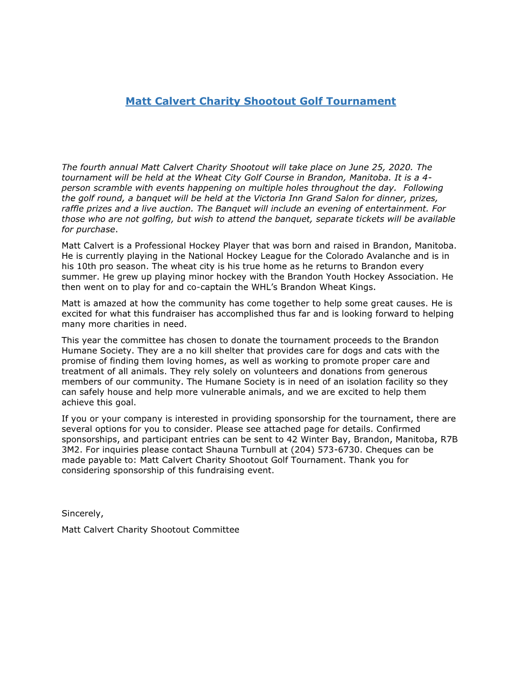 Matt Calvert Charity Shootout Golf Tournament