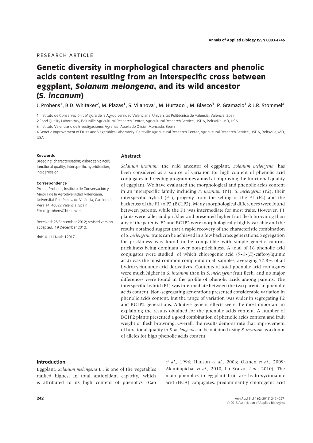 Genetic Diversity in Morphological Characters and Phenolic Acids Content Resulting from an Interspecific Cross Between Eggplant