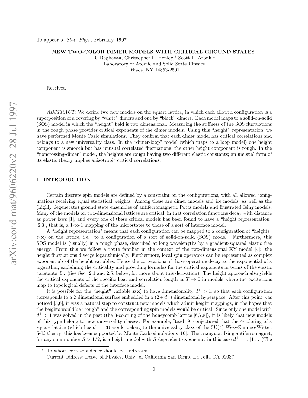 Arxiv:Cond-Mat/9606220V2 28 Jul 1997 .INTRODUCTION 1