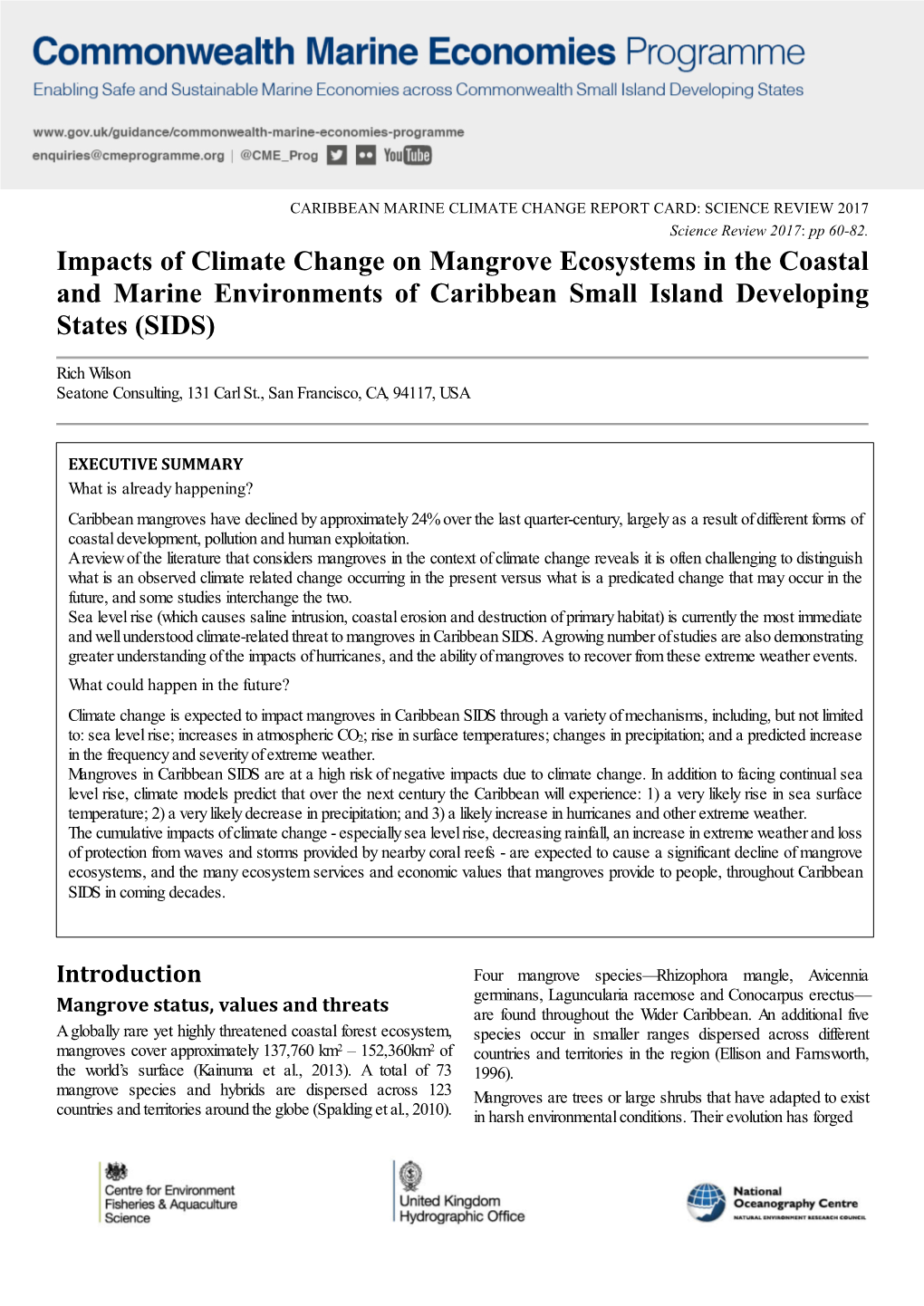 Impacts of Climate Change on Mangrove Ecosystems in the Coastal and Marine Environments of Caribbean Small Island Developing States (SIDS)