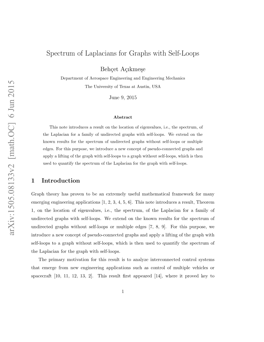 Spectrum of Laplacians for Graphs with Self-Loops