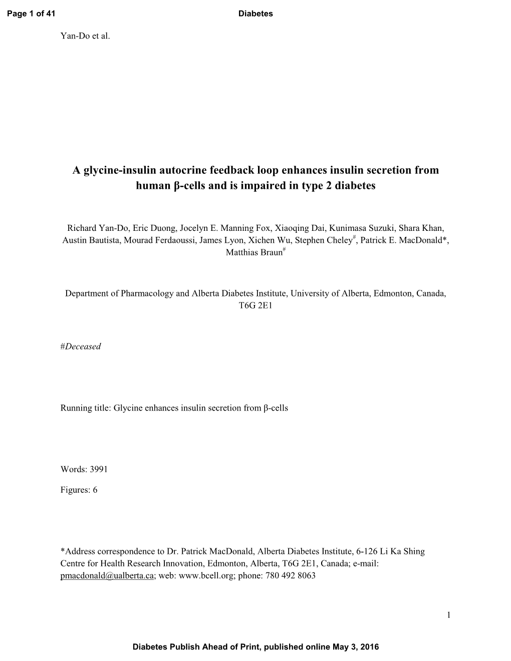 A Glycine-Insulin Autocrine Feedback Loop Enhances Insulin Secretion