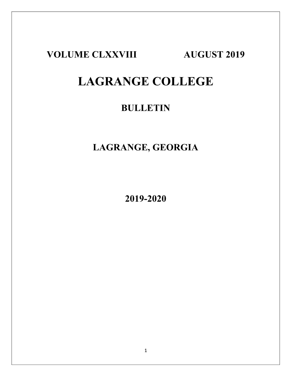 2019-2020 Lagrange College Bulletin