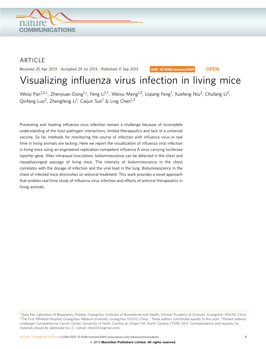 Visualizing Influenza Virus Infection in Living Mice