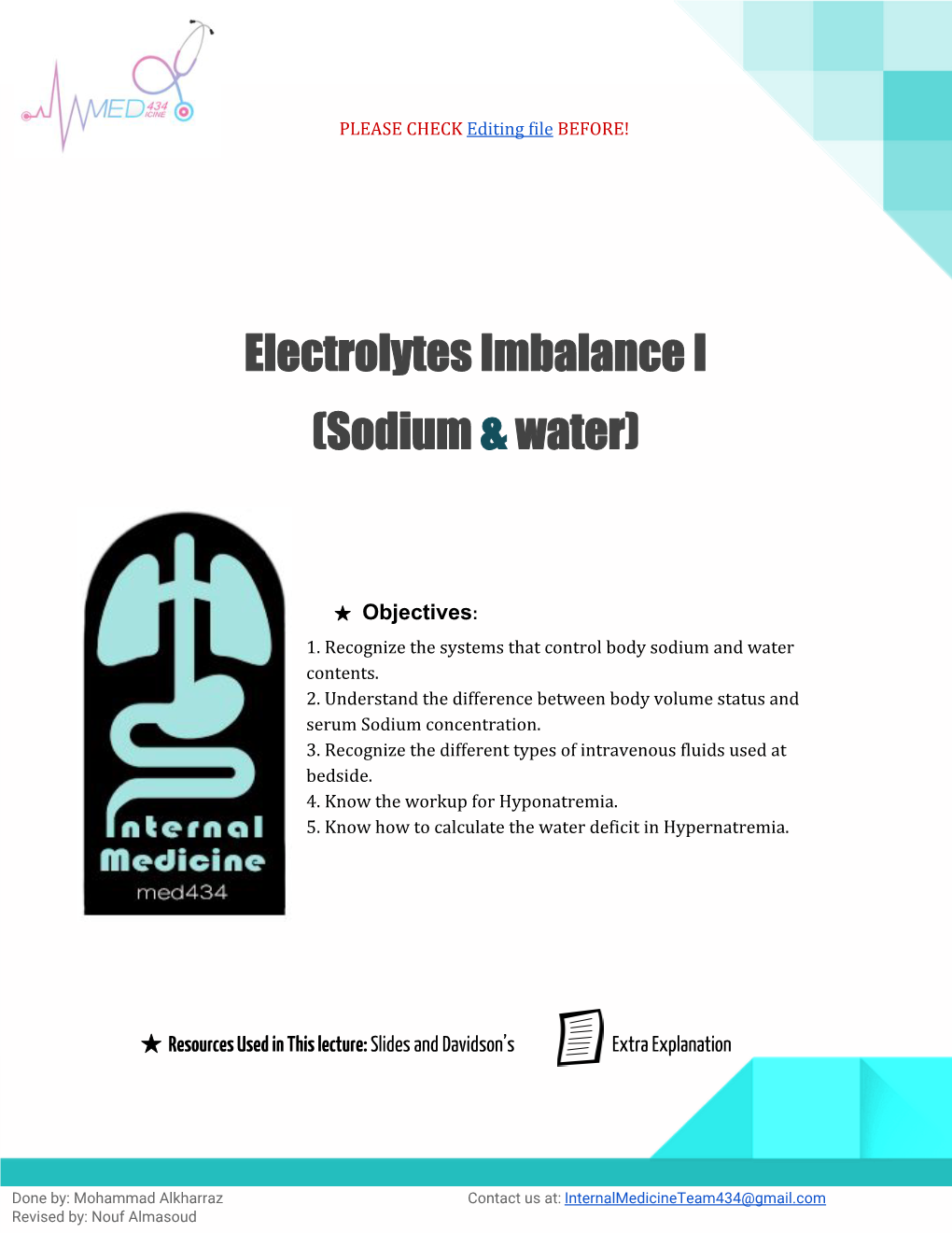 Electrolytes Imbalance I (Sodium ​&​Water)