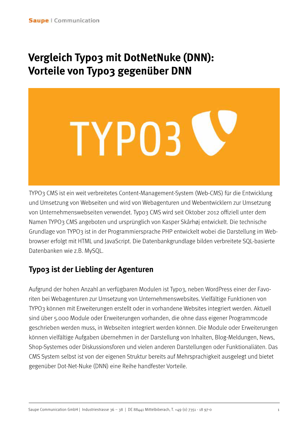 Vergleich Typo3 Mit Dotnetnuke (DNN): Vorteile Von Typo3 Gegenüber DNN