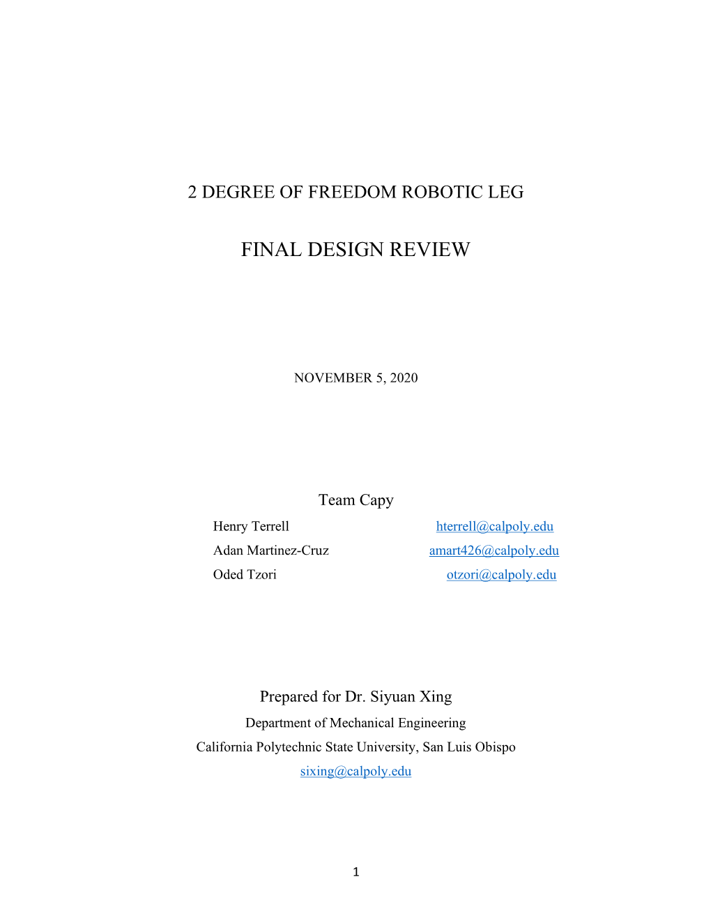 2 Degree of Freedom Robotic Leg