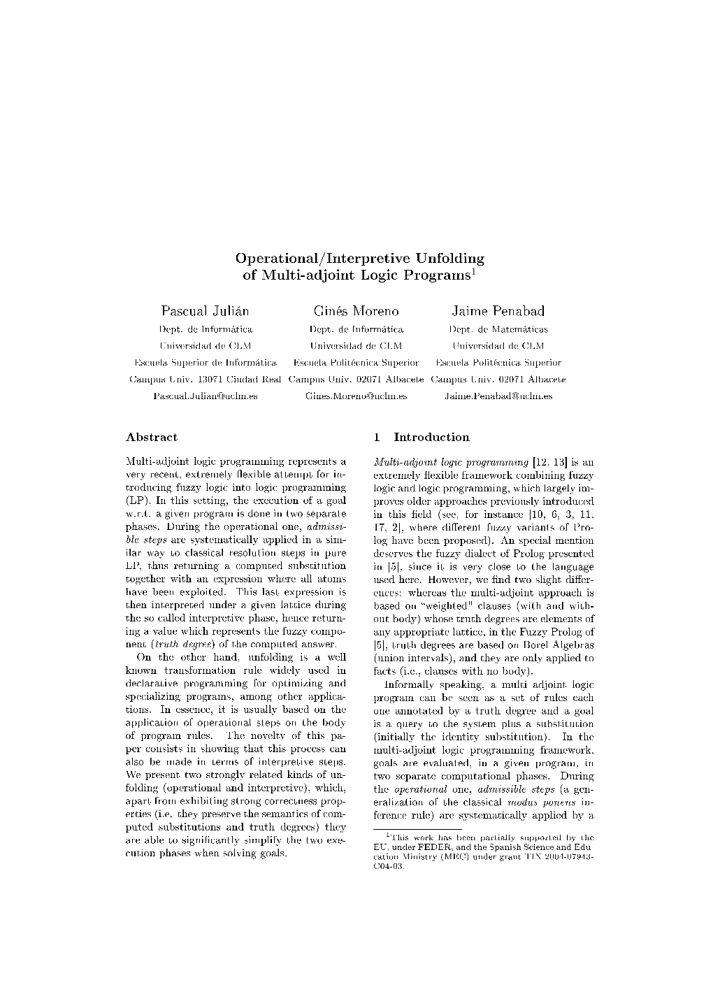 Operational/Interpretive Unfolding of Multi-Adjoint Logic Programs1