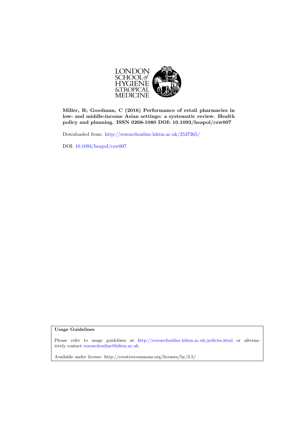 Performance of Retail Pharmacies in Low- and Middle-Income Asian Settings: a Systematic Review