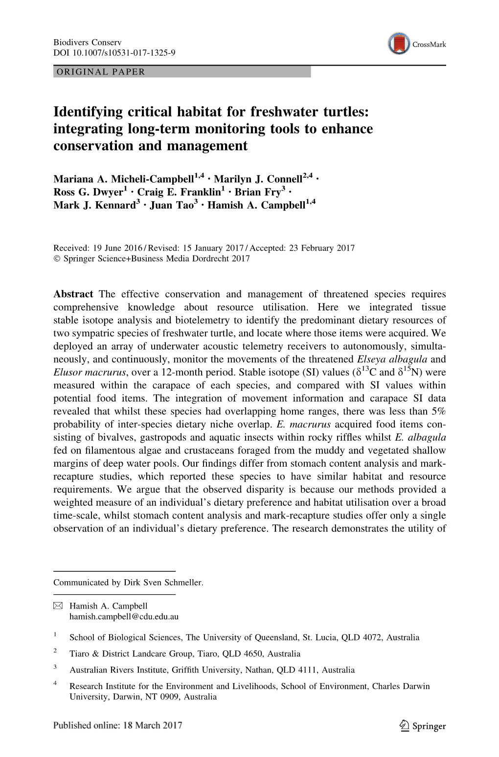 Identifying Critical Habitat for Freshwater Turtles: Integrating Long-Term Monitoring Tools to Enhance Conservation and Management