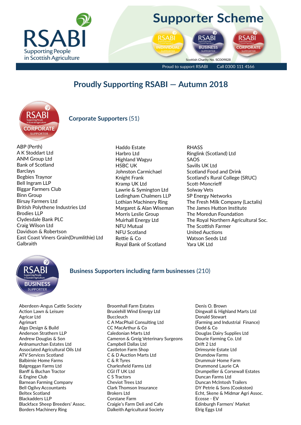 Proudly Supporting RSABI — Autumn 2018