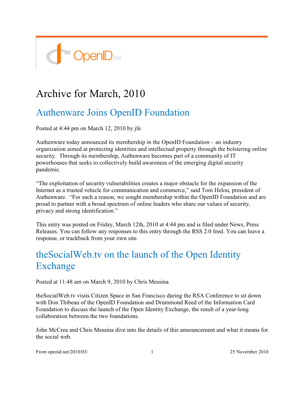 Archive for March, 2010 Authenware Joins Openid Foundation