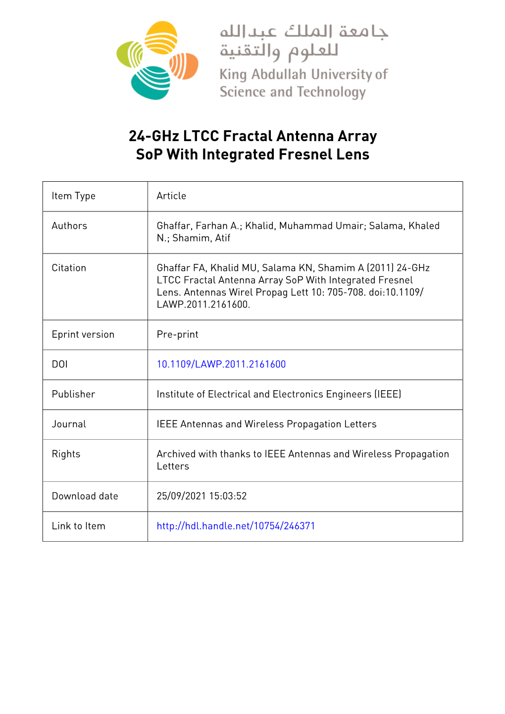 24 Ghz LTCC Fractal Antenna Array Sop with Integrated Fresnel Lens