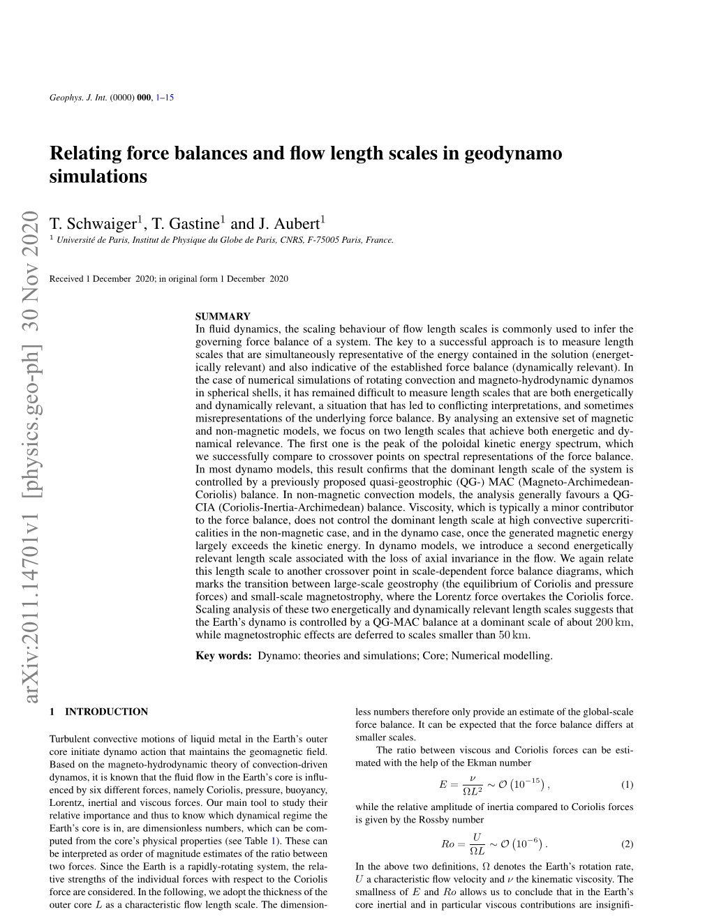 Relating Force Balances and Flow Length Scales in Geodynamo