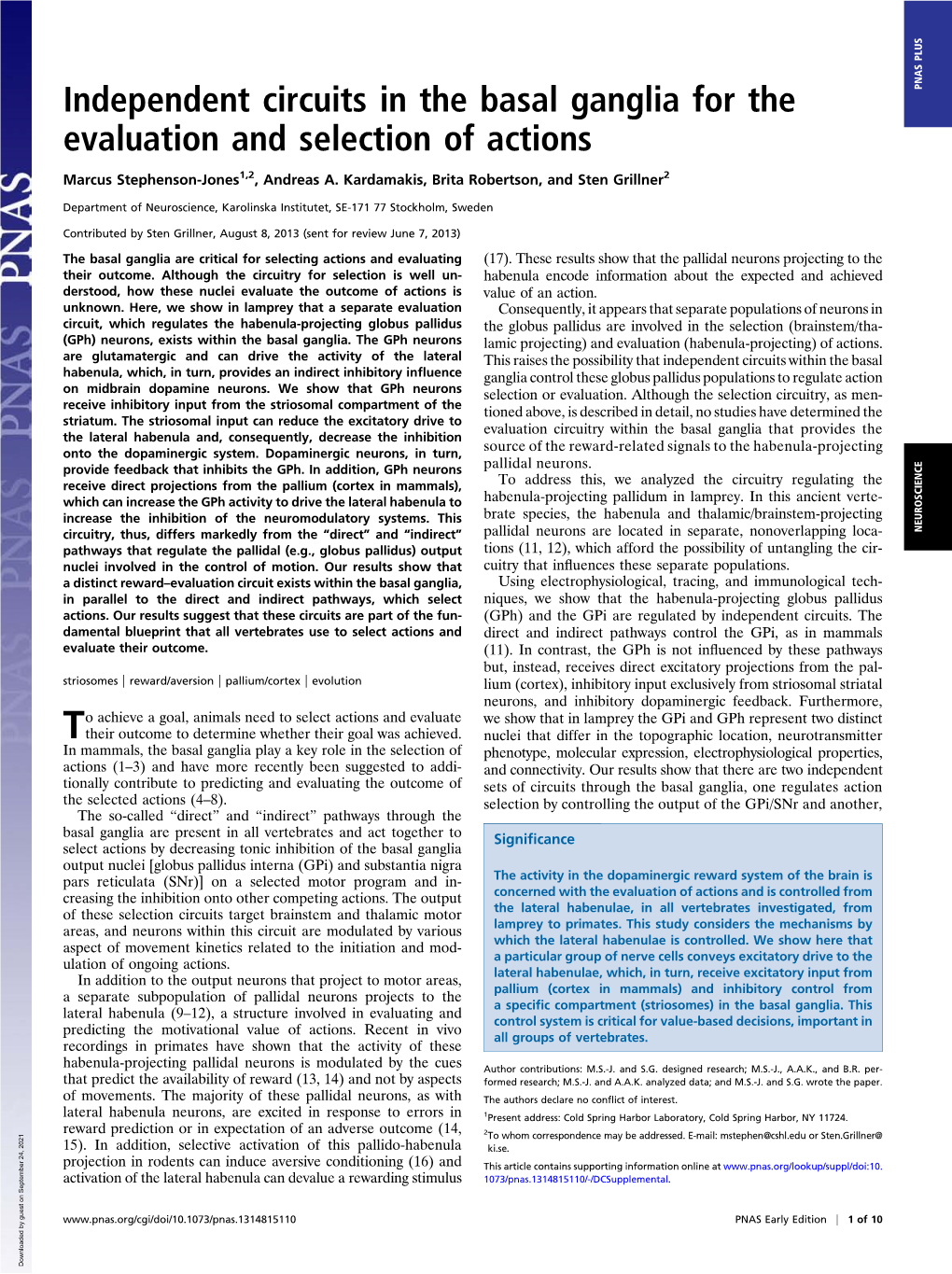 Independent Circuits in the Basal Ganglia for the Evaluation And