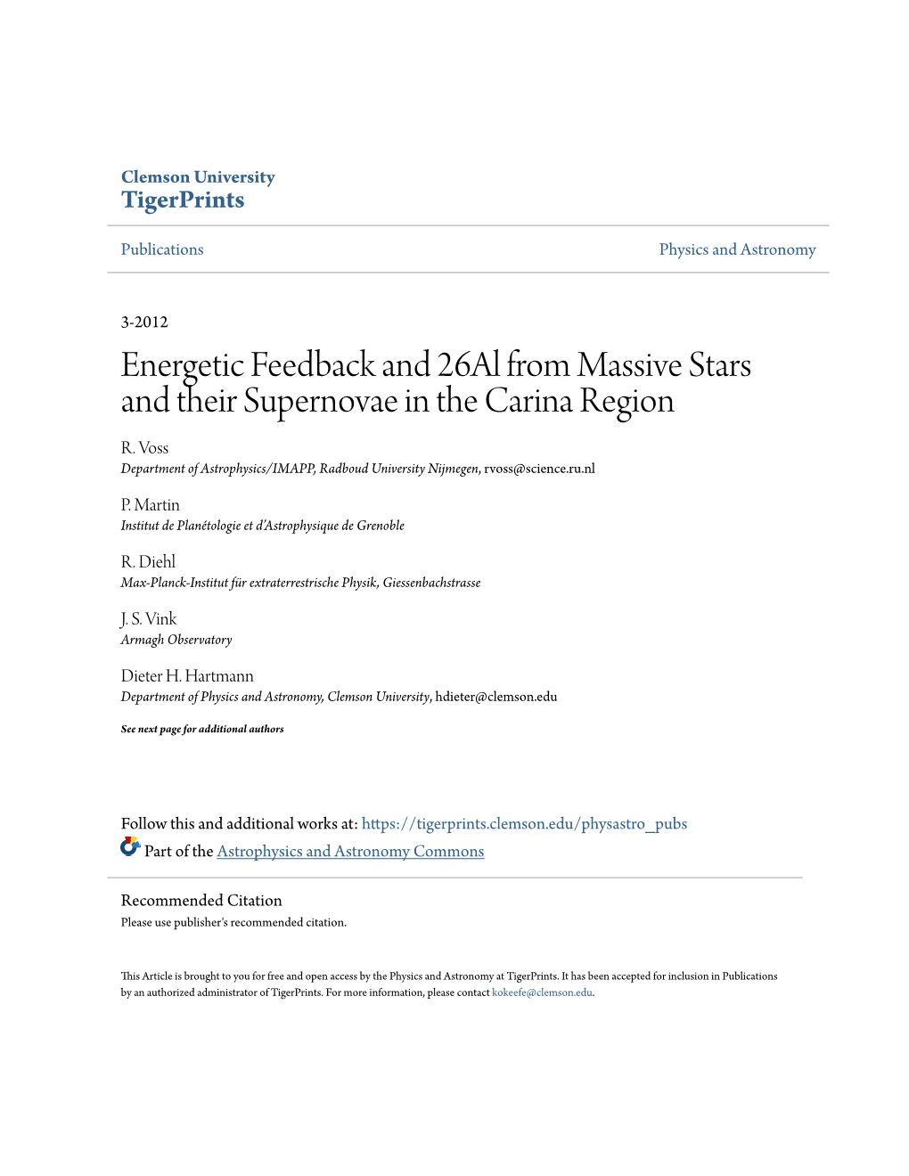 Energetic Feedback and 26Al from Massive Stars and Their Supernovae in the Carina Region R