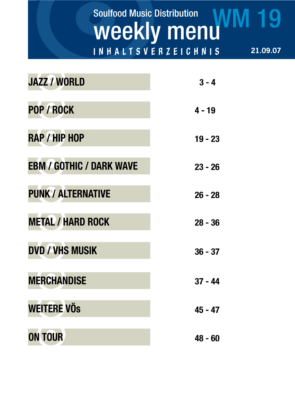 Weekly Menuwm 19 INHALTSVERZEICHNIS 21.09.07