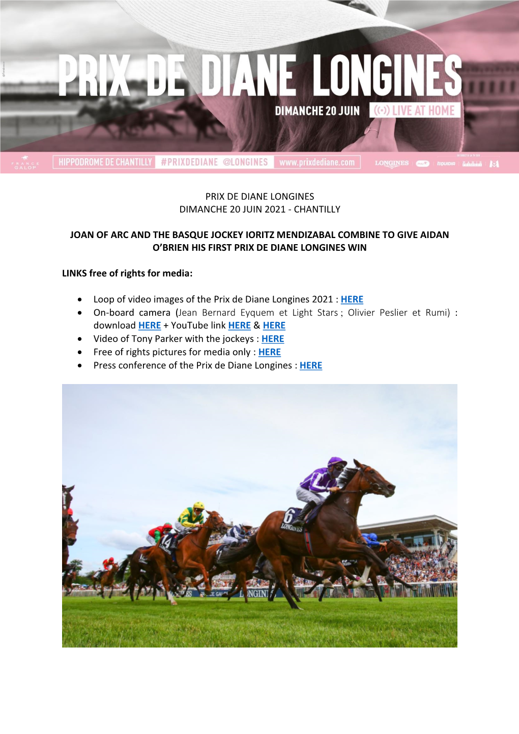 Prix De Diane Longines Dimanche 20 Juin 2021 - Chantilly