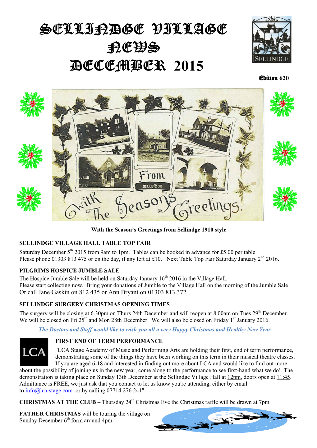 SELLINDGE VILLAGE NEWS DECEMBER 2015 Edition 620