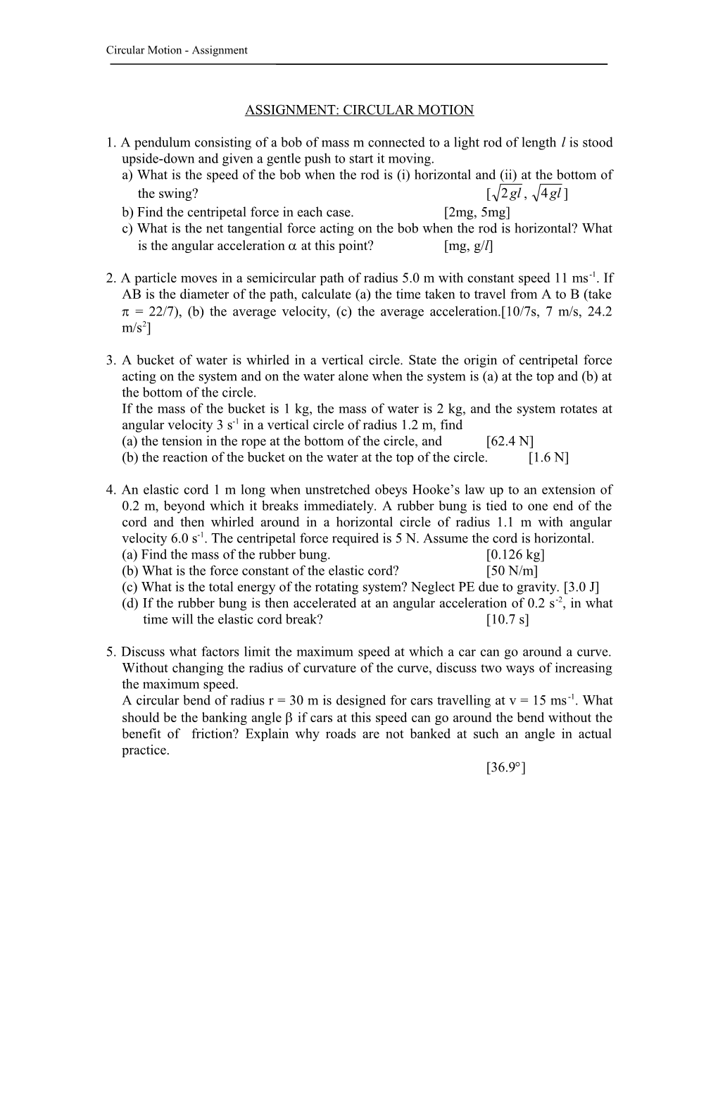 F.6 Physics Assignment 2: Circular Motion