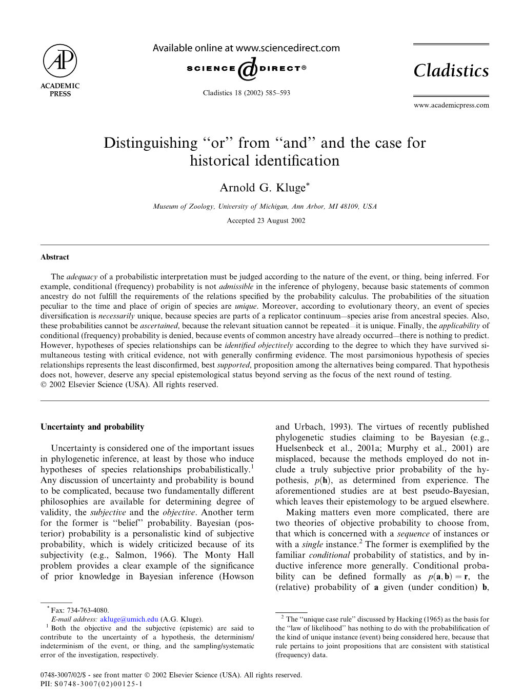 Distinguishing ‘‘Or’’ from ‘‘And’’ and the Case for Historical Identiﬁcation