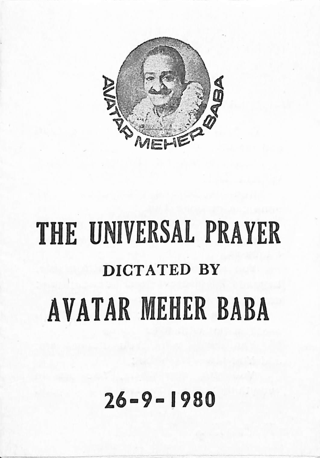 The Universal Prayer Avatar Meher Baba