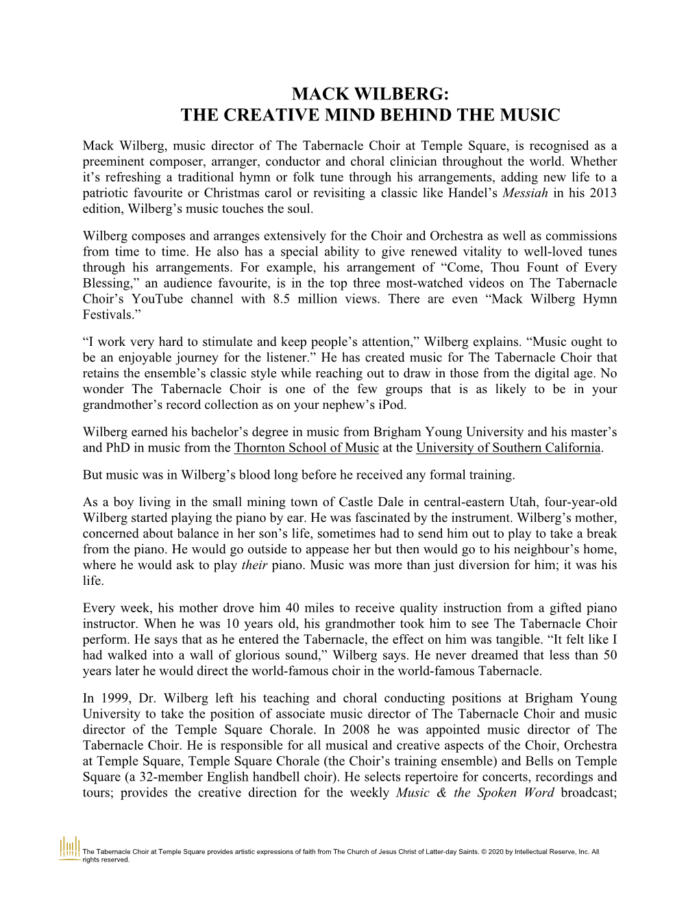 Mack Wilberg: the Creative Mind Behind the Music