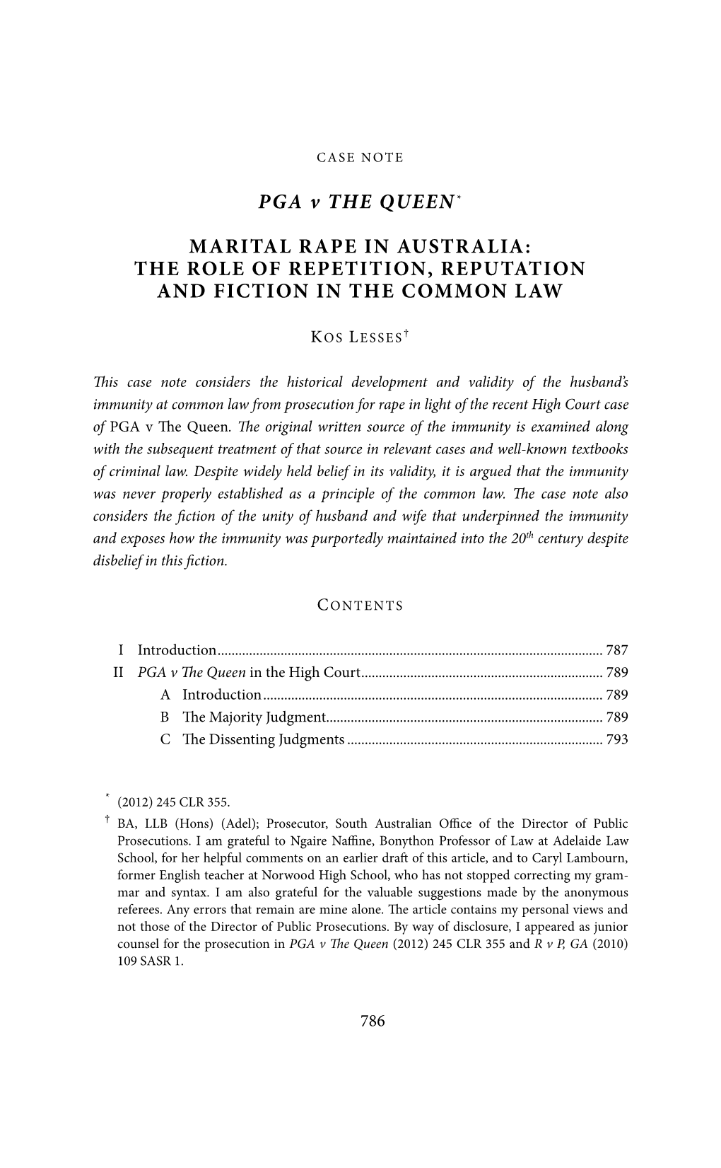 PGA V the QUEEN* MARITAL RAPE in AUSTRALIA