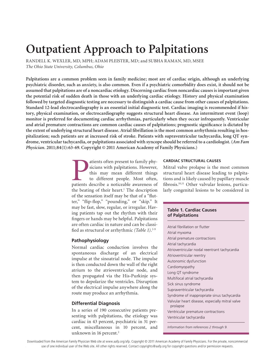 Outpatient Approach to Palpitations RANDELL K