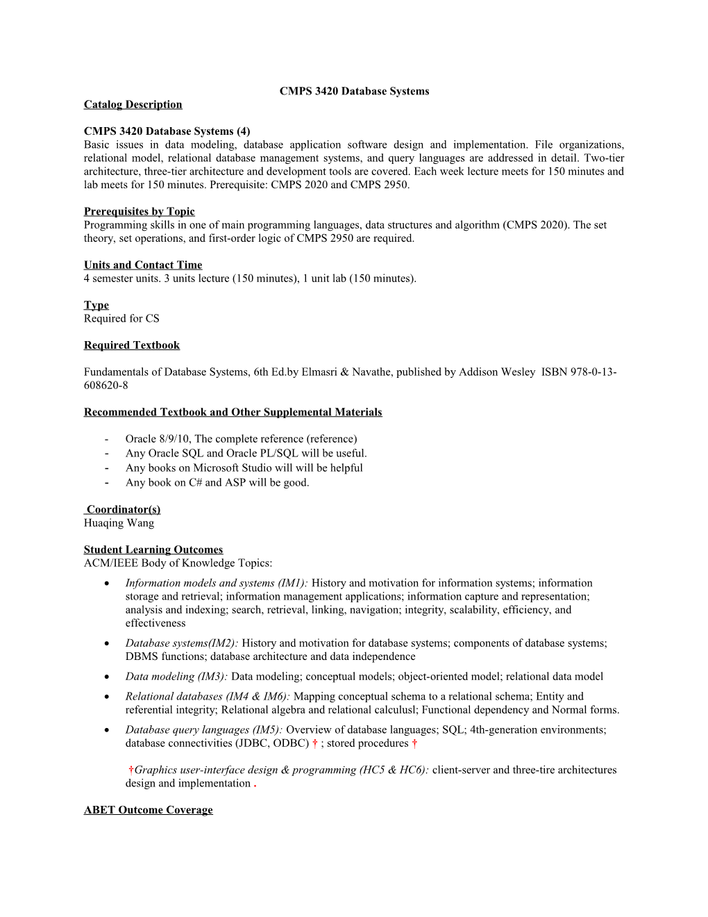 CMPS 3420 Database Systems