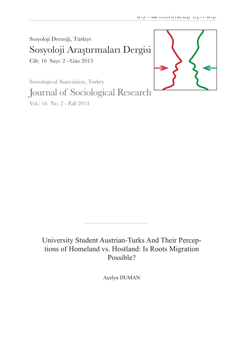 Sosyoloji Araştırmaları Dergisi Journal of Sociological Research