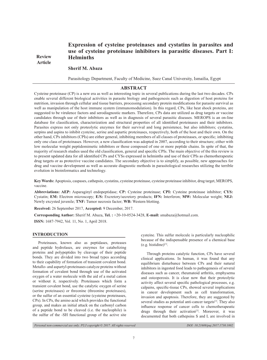 Expression of Cysteine Proteinases and Cystatins in Parasites and Use of Cysteine Proteinase Inhibitors in Parasitic Diseases