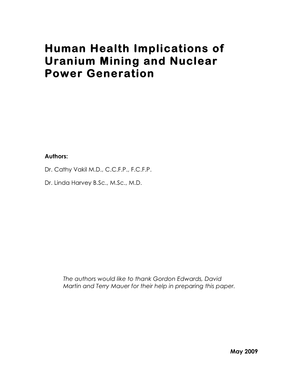 Human Health Implications of Uranium Mining and Nuclear Power Generation