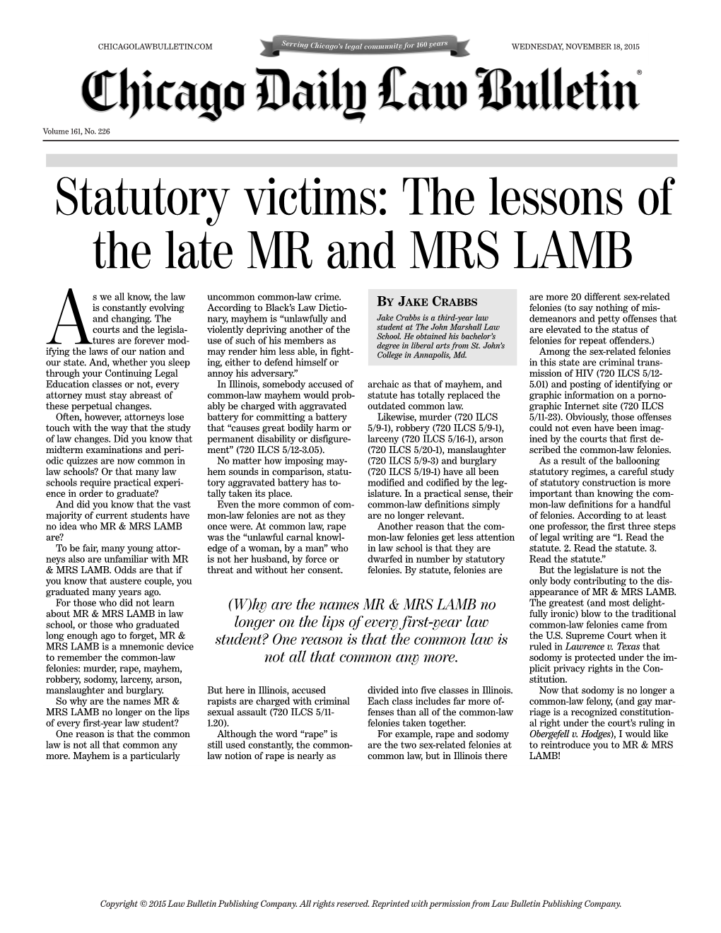 Statutory Victims: the Lessons of the Late MR and MRS LAMB