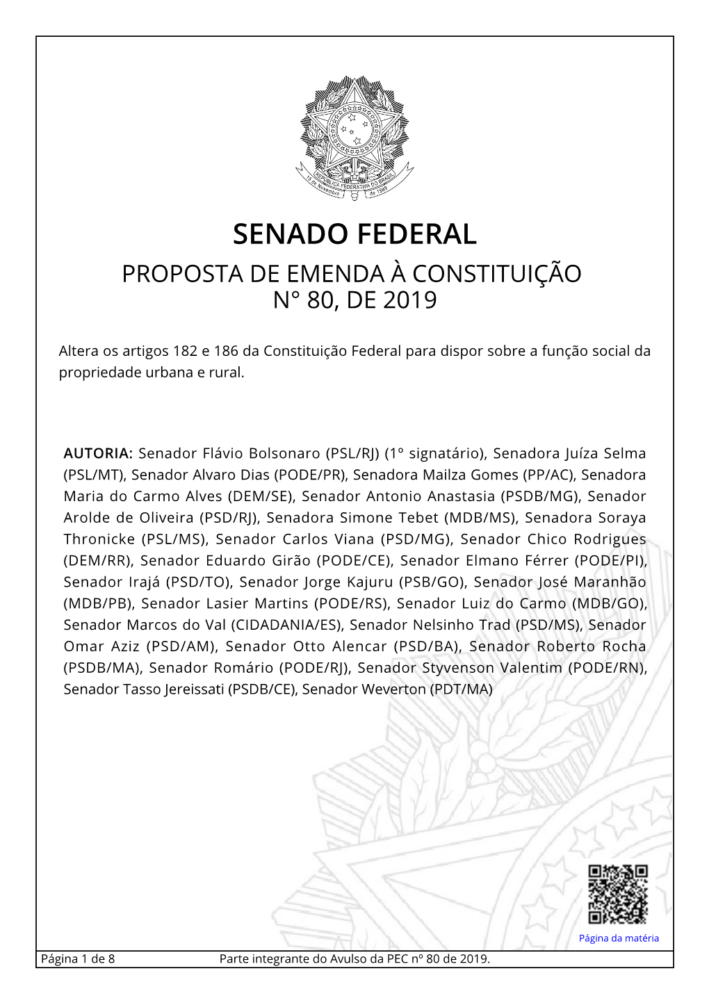 Proposta De Emenda À Constituição N° 80, De 2019