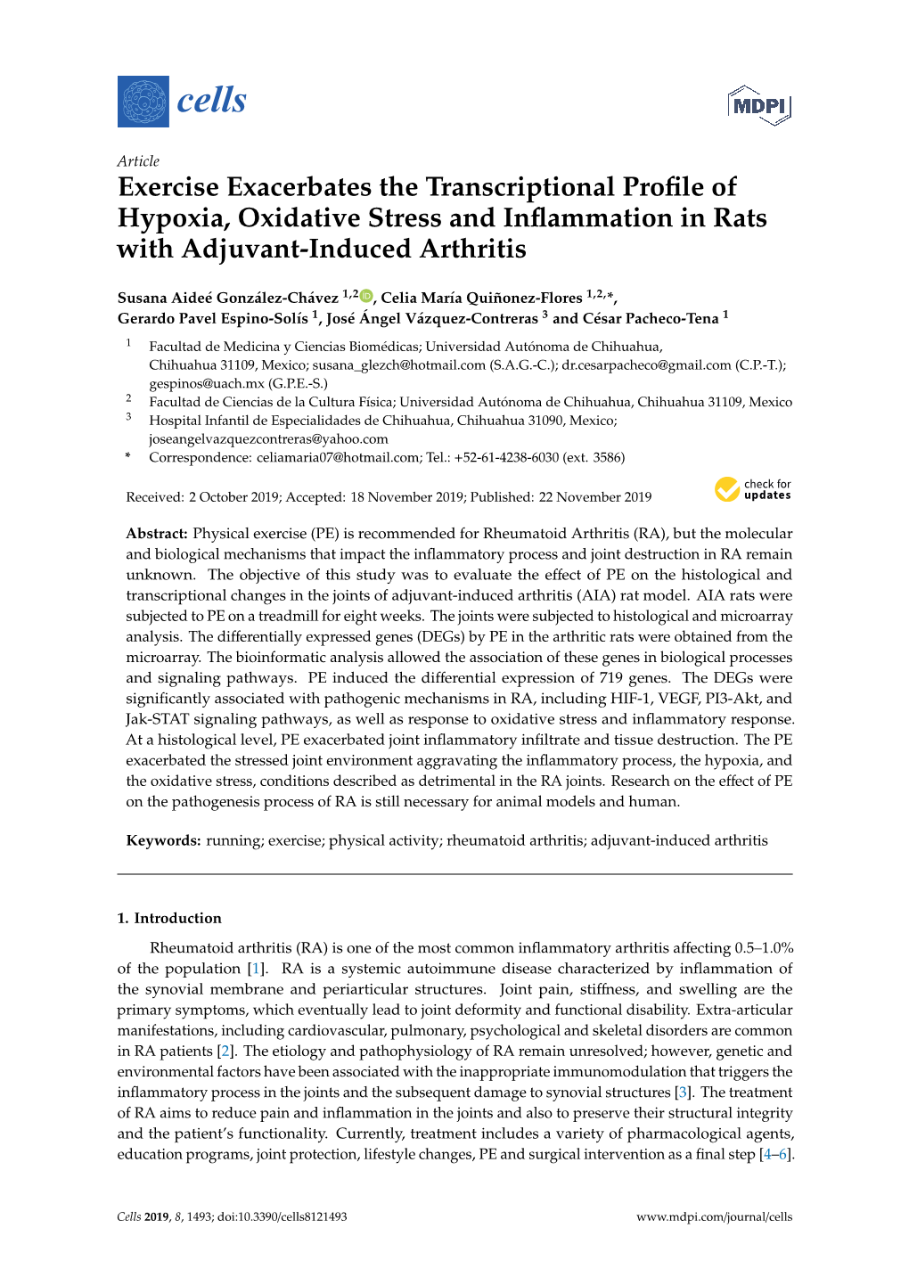 Exercise Exacerbates the Transcriptional Profile of Hypoxia, Oxidative Stress and Inflammation in Rats with Adjuvant-Induced